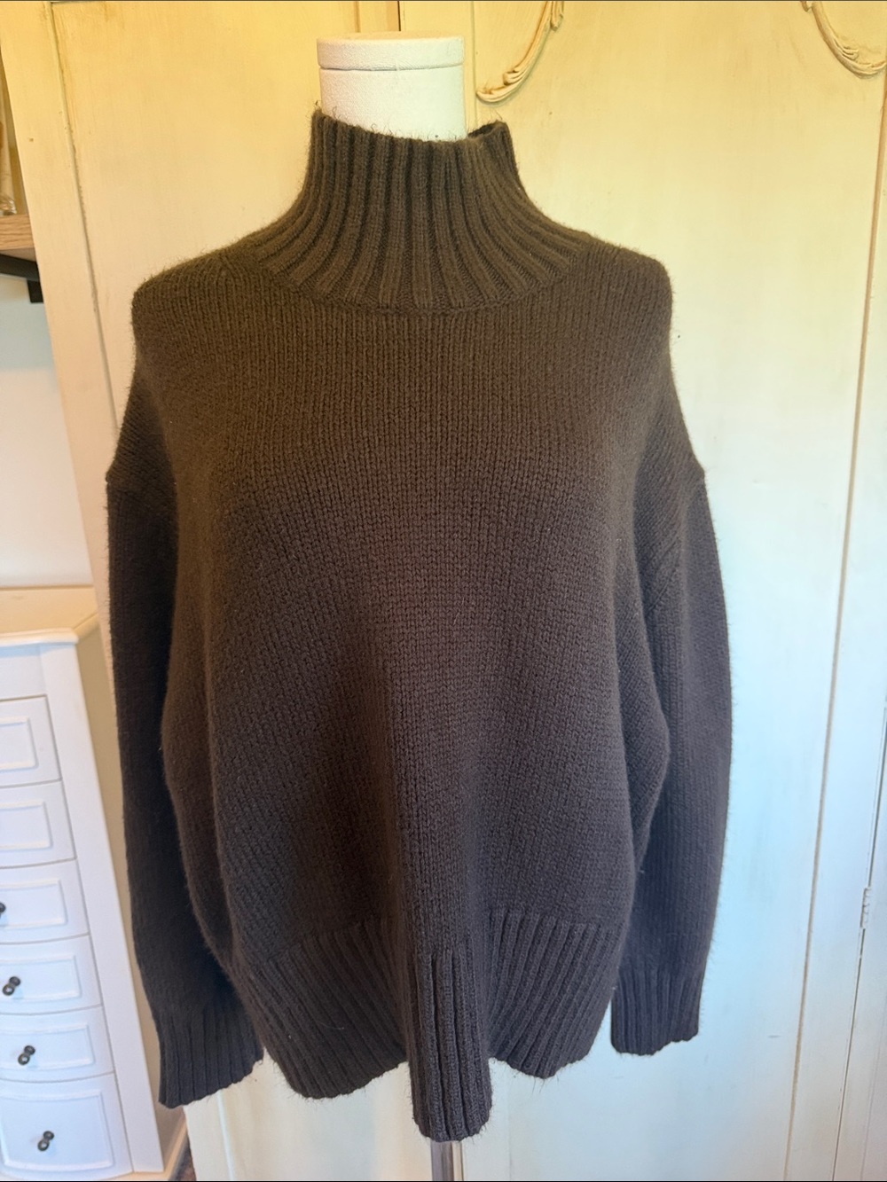 Women's Mock Neck Knit Sweater in Dark Brown